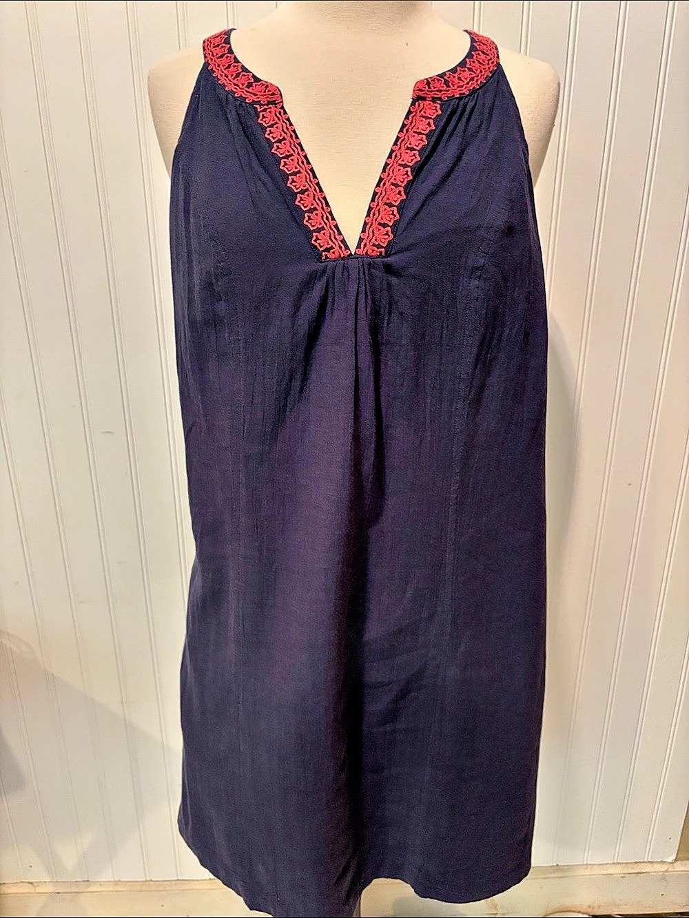 Boden Embroidered Midi Sundress Dress in Blue & Pink Size 8